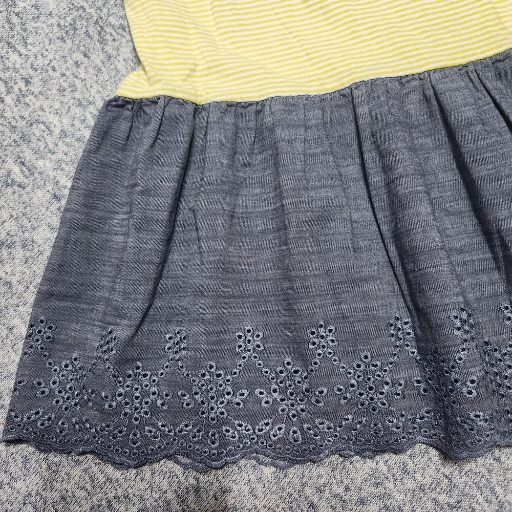Baby Gap Toddler Girls Dress 4Y Yellow Stripe Chambray Eyelet Skirt‎ Cotton